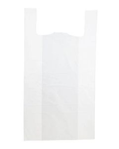 11.5"X6"X21" 1/6 BBL 18 microns Self Opening Easy Open System Heavy Duty 'Happy Face' Print White Embossed T-Shirt Bag White Packed 500 /cs