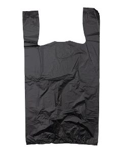 11.5"X6"X21" 1/6 BBL 17 microns Self Opening Easy Open System Strong Plain Black T-Shirt Bag Embossed Black Packed 500 /cs