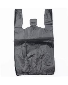 10"X5"X18" 1/8 BBL 16 microns Self Opening Easy Open System Economy Black Plain Embossed T-Shirt Bag Black Packed 750 /cs