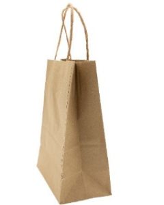 5.5"x3.25"x 8.375" 60 LB Weight basis (90 GSM strong). Twisted Handle. Packed in cases. Earth Friendly Paper Bags. Minimum 40% Recycled Content To Meet Most U.S. Recycled Paper Bag Requirements. Strong Twisted Paper Handles. Kraft/Natural Packed 250 /cs
