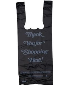 6"X4"X15" 16 microns Strong Duty 'Thank you" T-Shirt Bag - Liquor Bag Black Packed 2000 /cs