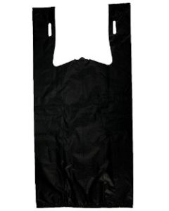 13"X9.5"X23" 1/5 BBL 30 microns Self Opening Easy Open Systen Extra Heavy Duty Plain Black T-Shirt Bags Embossed Black Packed 400 /cs