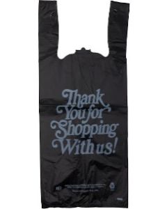 13"X10"X23" 1/5 BBL 21 microns Self Opening Easy Open System Heavy Duty Italic 'Thank You' Print Black T-Shirt Bag Black Packed 400 /cs