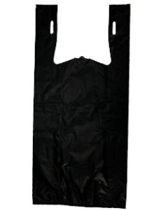 11.5"X6"X21" 1/6 BBL 30 microns Self Opening Easy Open System Extra Heavy Duty Plain Black T-Shirt Bags Embossed Black Packed 150 /cs