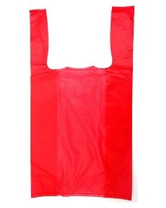 8"X4"X15" 1/10 BBL 14 microns Red Plain Embossed T-Shirt Bag Red Packed 1500 /cs