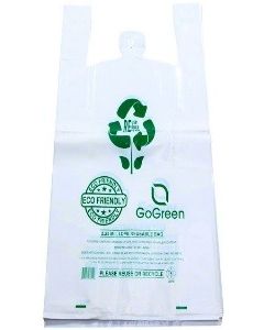 13"X9"X23" 1/5 BBL 57 Micron (2.25 mil) **40% Recycled Content** Eco Friendly Thick Reusable T-Shirt Bag. White Film  Packed 150/cs