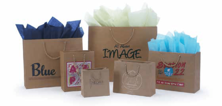 10 x 4 x 8″ Natural Kraft EuropeanEuropean Shopping Bags with Grosgrain Ribbon Handle Packed 200/case