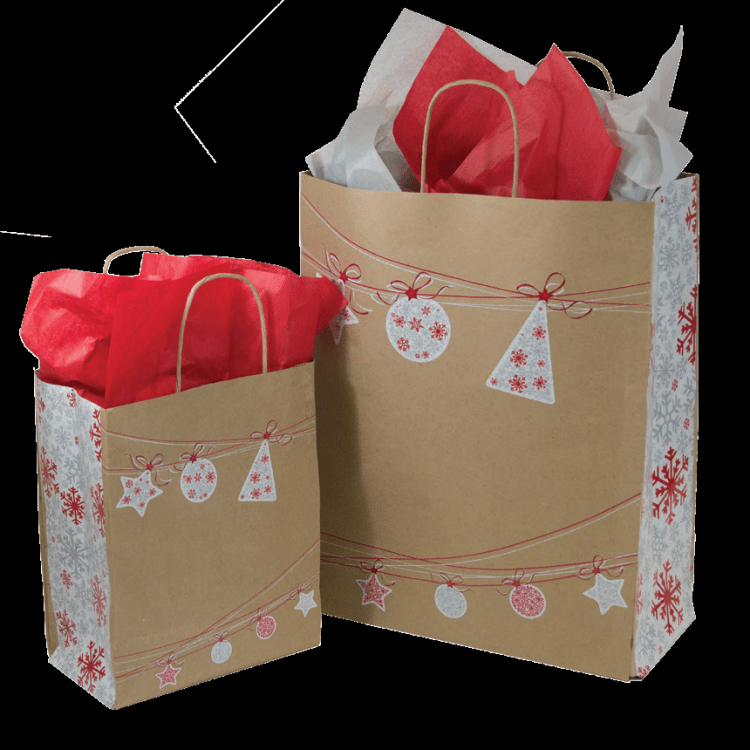 8” x 4-3/4” x 10-1/4” Petite Ornament Sway Holiday Shopping Bags 250 Bags 100% Recycled Material 95% PCW Made in the USA