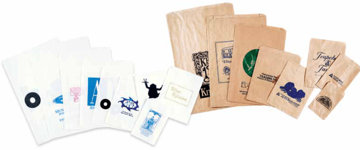 1000 Bags 12 x 2-3/4 x 18″ Custom Flexo Ink Printed Recycled White Kraft Paper Merchandise Bags