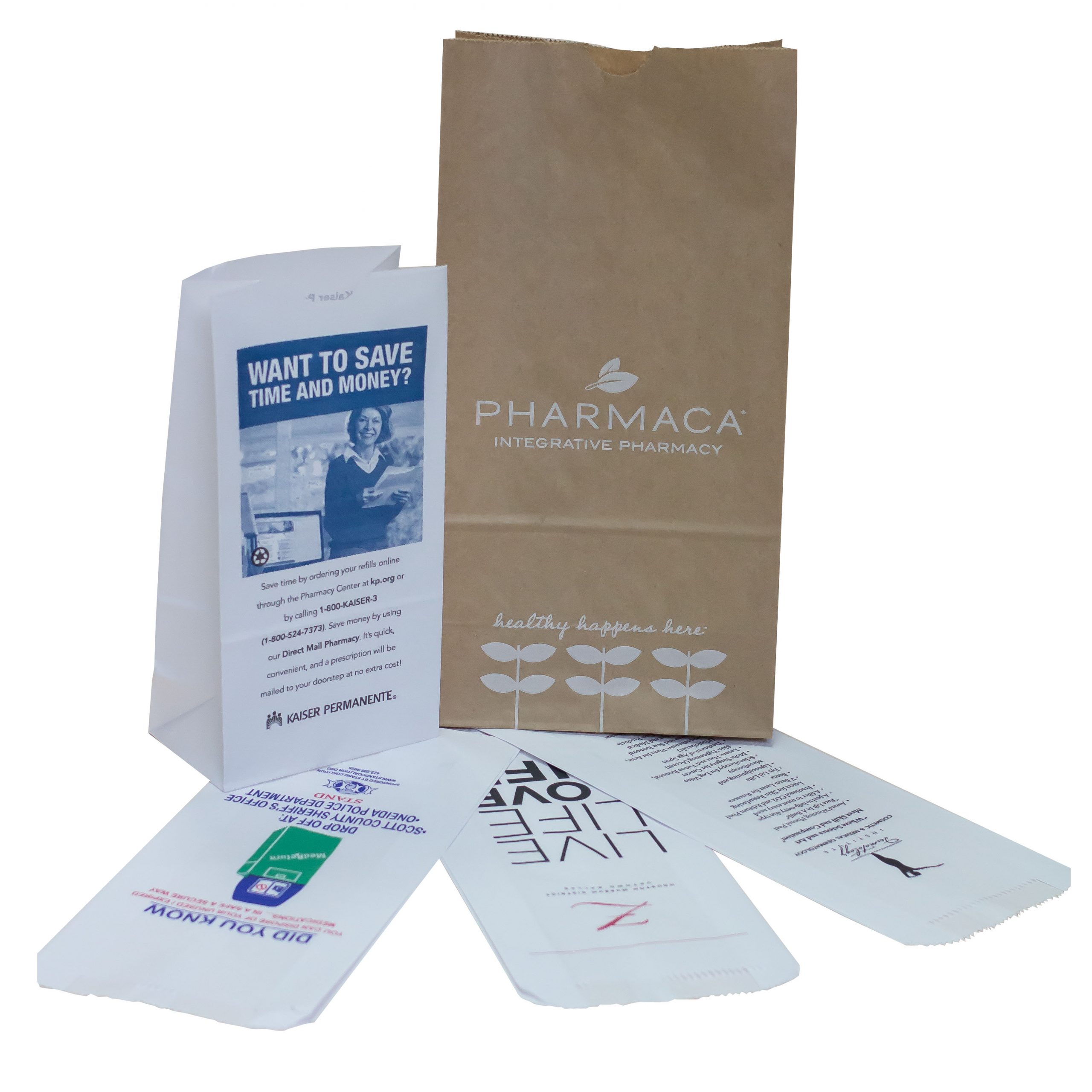 3-1/2 x 2 x 10-1/4″ Pharmacy and Hospital Merchandise Bags 30# White Printed Post-Print 1000 Per Case