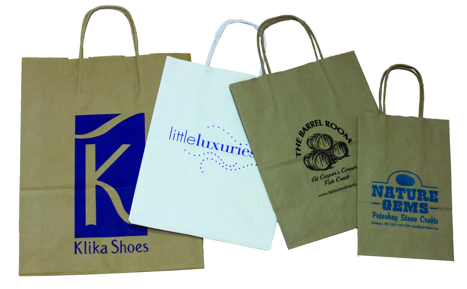 250 Bags 8 x 5 x 10-1/4″ Custom Flexo Ink Printed Natural Kraft Paper Shopping Bags ($1.75 each)