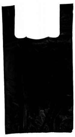 11.5 x 6.5 x 21″ 30 micron Extra Heavy Duty Plain Black T-Shirt Bags Embossed Packed 150/Case