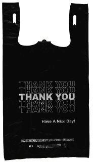 11.5 x 6.5 x 21″ 13 Micron Economy “Thank You” Silver Print Black T-Shirt Bag 500/Case