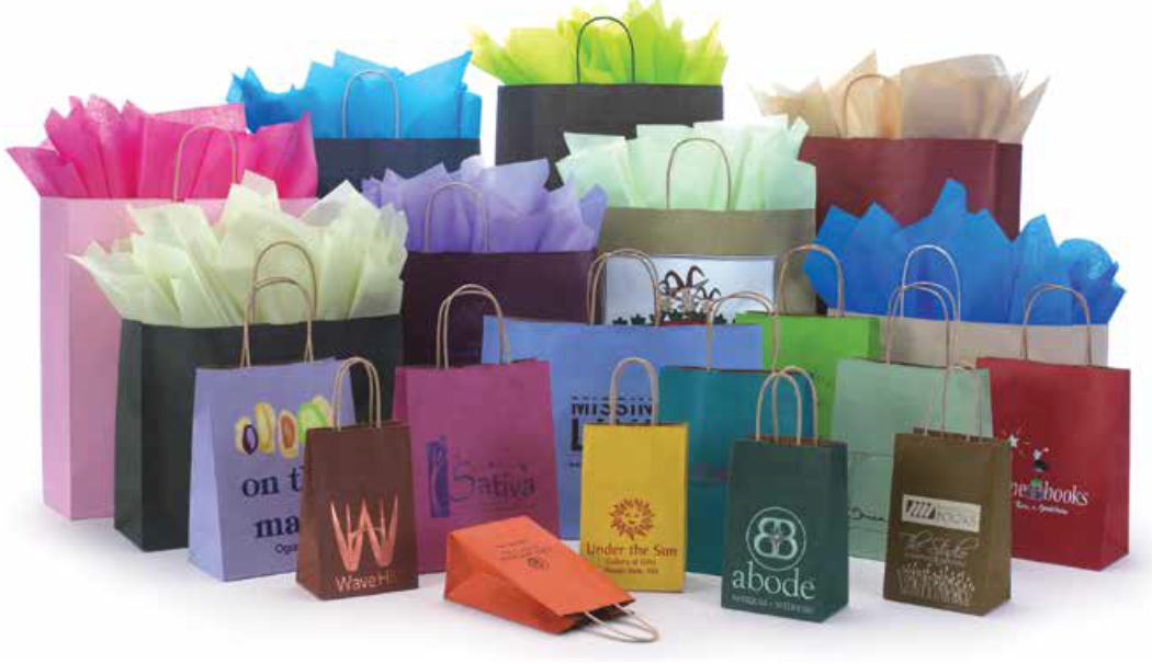 5-1/4 x 3-1/4 x 8-3/8″ (ROSE) Varnish Stripes on Kraft Shopping Bags Packed 250/Case